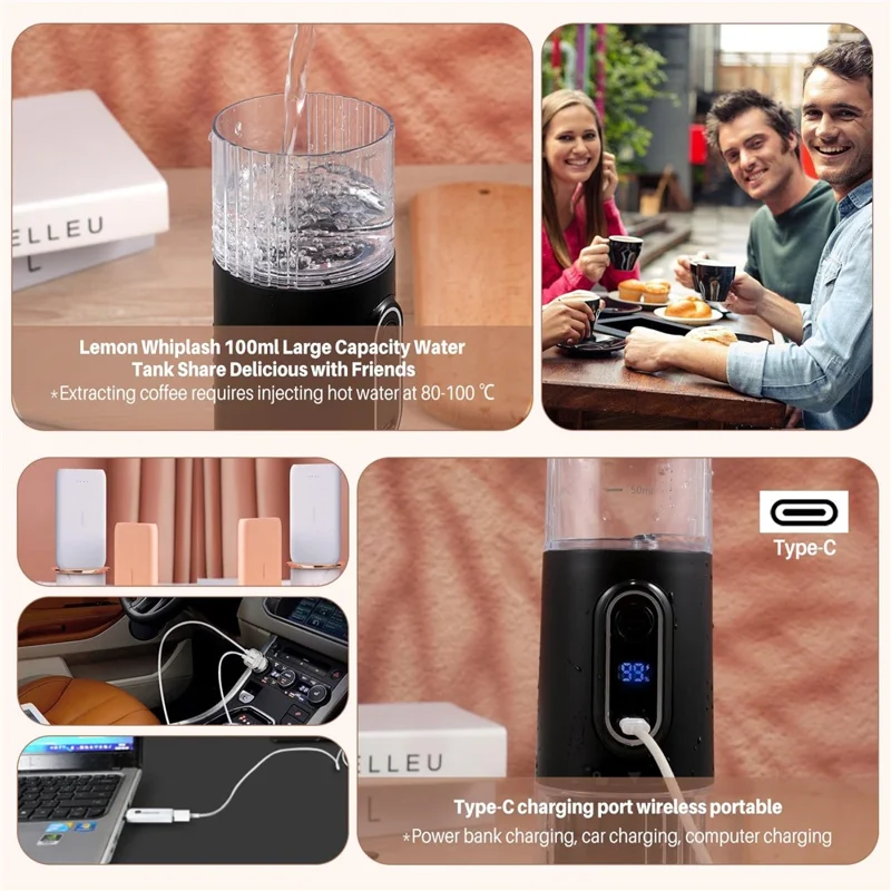 Portable Wireless Espresso Machine Electric Capsule Coffee Maker for Outdoor / Car / Home Use (BPA Free, No FDA) - Black
