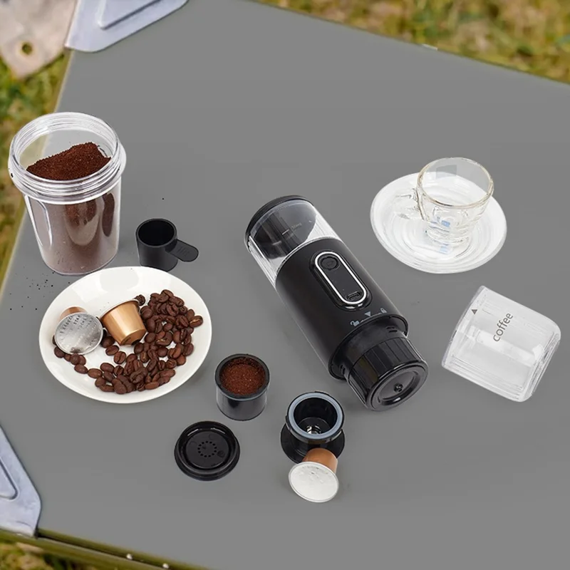Portable Wireless Espresso Machine Electric Capsule Coffee Maker for Outdoor / Car / Home Use (BPA Free, No FDA) - Black