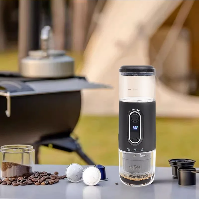 Portable Wireless Espresso Machine Electric Capsule Coffee Maker for Outdoor / Car / Home Use (BPA Free, No FDA) - Black