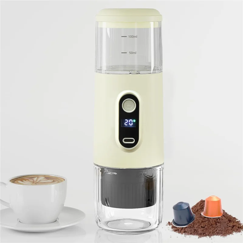 Tragbares kabelloses Espressomaschine für Outdoor, Auto und Zuhause Kompakte elektrische Kapselkaffeemaschine (BPA-frei, kein FDA) - Beige