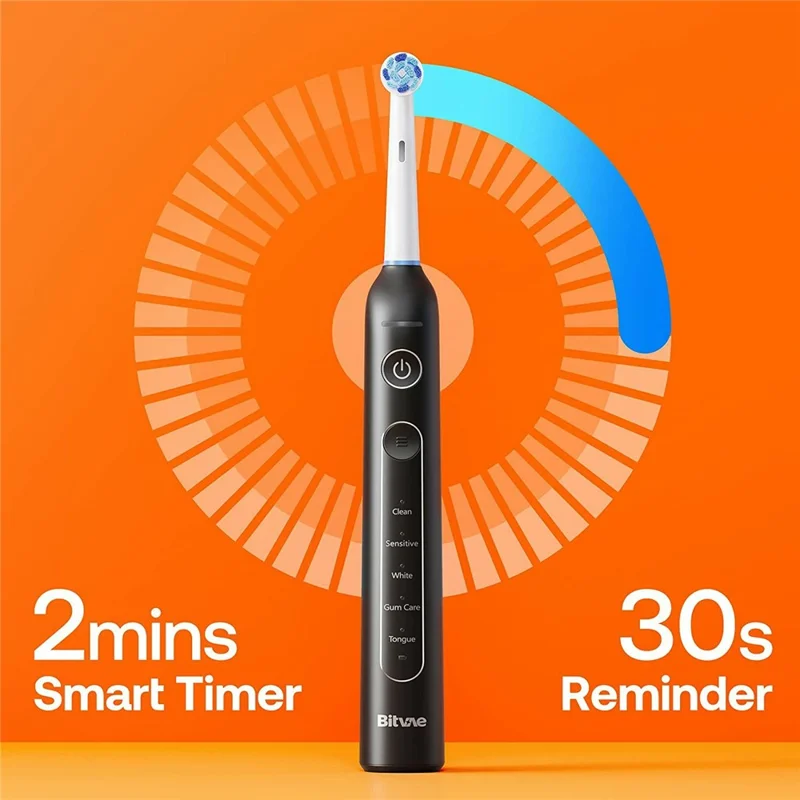 BITVAE R2 Rotating Electric Toothbrush Adults Rechargeable 5 Modes Waterproof Toothbrush with 8 Brush Heads - Black
