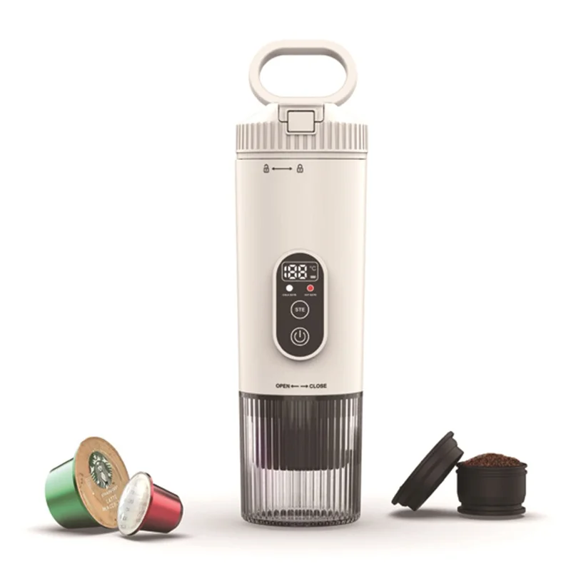 Tragbare Espresso-Maschine, kabelloser elektrischer Kapselkaffee-Maker für Outdoor / Auto / Zuhause - Weiß