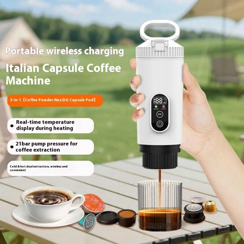 Tragbare Espresso-Maschine, kabelloser elektrischer Kapselkaffee-Maker für Outdoor / Auto / Zuhause - Weiß
