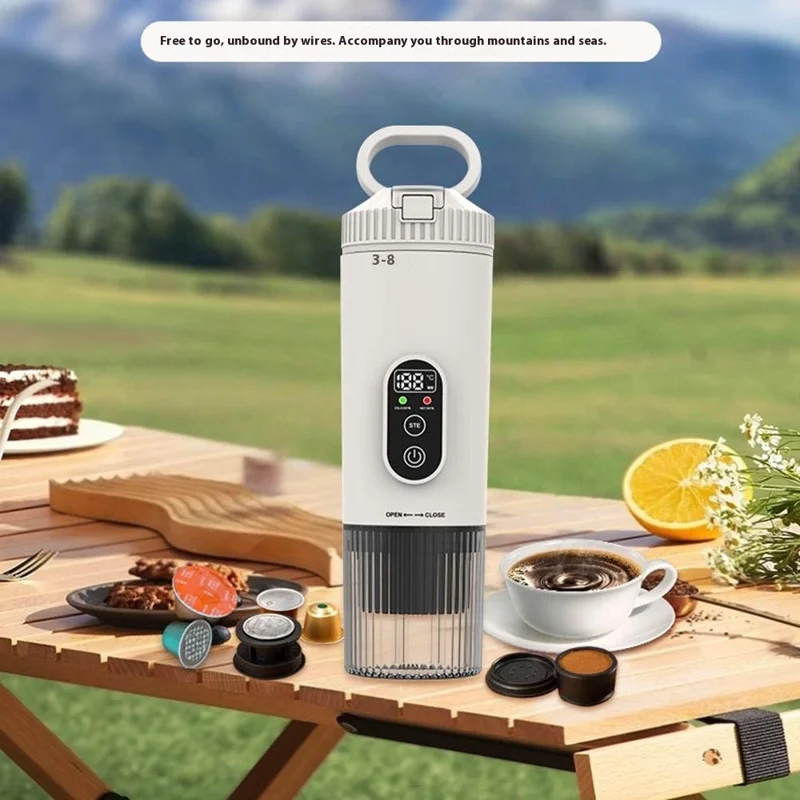 Tragbare Espresso-Maschine, kabelloser elektrischer Kapselkaffee-Maker für Outdoor / Auto / Zuhause - Weiß