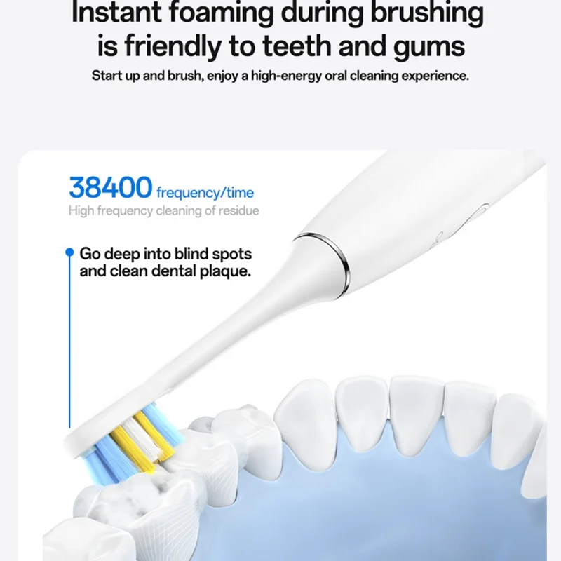 YESIDO MG24 IPX7 Waterdichte Sonic Elektrische Tandenborstel 38400 VPM Lange Batterij Ergonomisch Handvat - Wit
