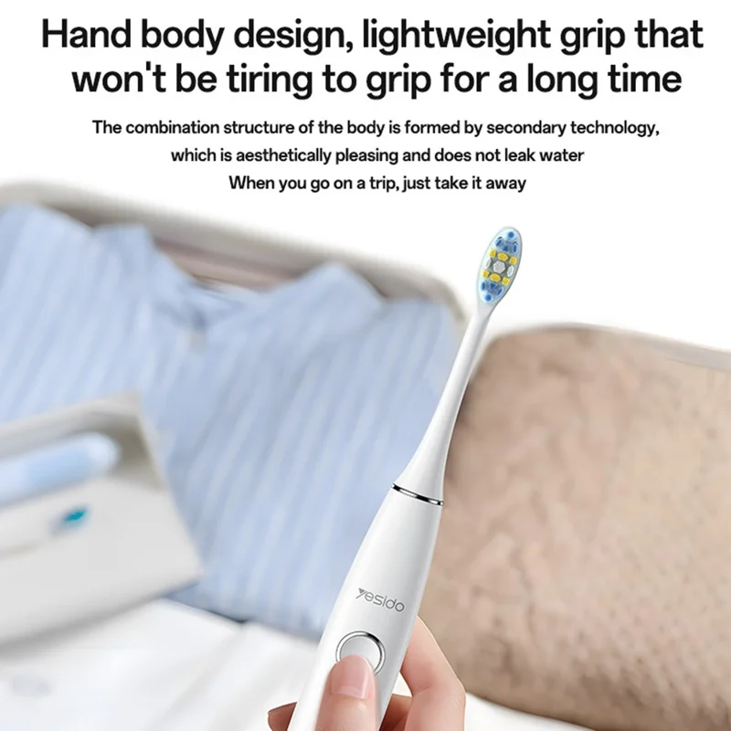 YESIDO MG24 IPX7 Waterdichte Sonic Elektrische Tandenborstel 38400 VPM Lange Batterij Ergonomisch Handvat - Wit