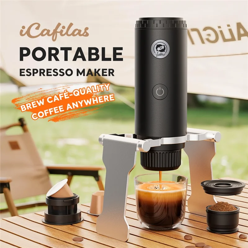 ICAFILAS Portable Capsule Coffee Machine 19 Bar High Pressure Extraction Small Electric Espresso Maker with 3 Tray - Black