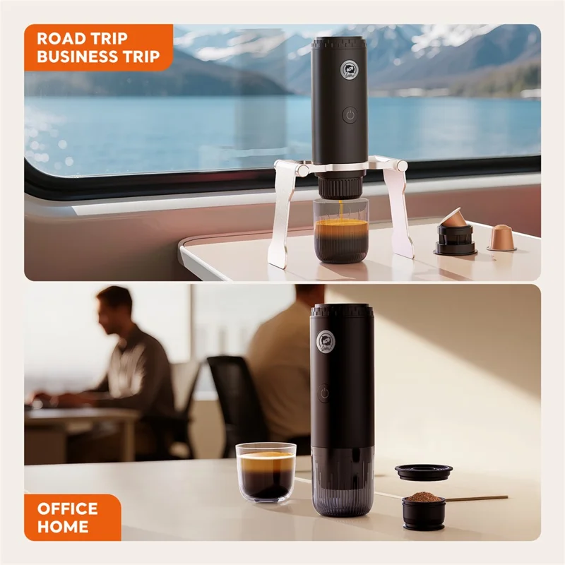 ICAFILAS Portable Capsule Coffee Machine 19 Bar High Pressure Extraction Small Electric Espresso Maker with 3 Tray - Black