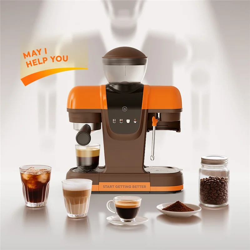 ICAFILAS Espresso Machine with Integrated Grinder 19 Bar Automatic Coffee Maker Hot / Cold Milk Frother for Home, EU Plug