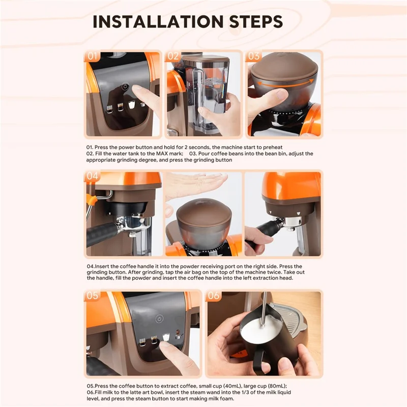 ICAFILAS Espresso Machine with Integrated Grinder 19 Bar Automatic Coffee Maker Hot / Cold Milk Frother for Home, EU Plug