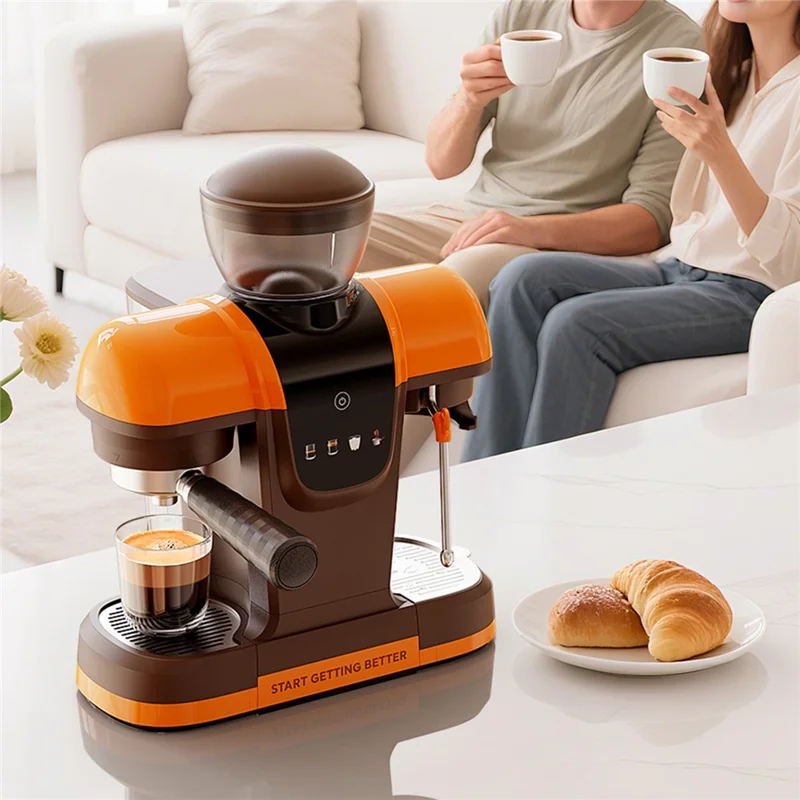 ICAFILAS Espresso Machine with Integrated Grinder 19 Bar Automatic Coffee Maker Hot / Cold Milk Frother for Home, EU Plug