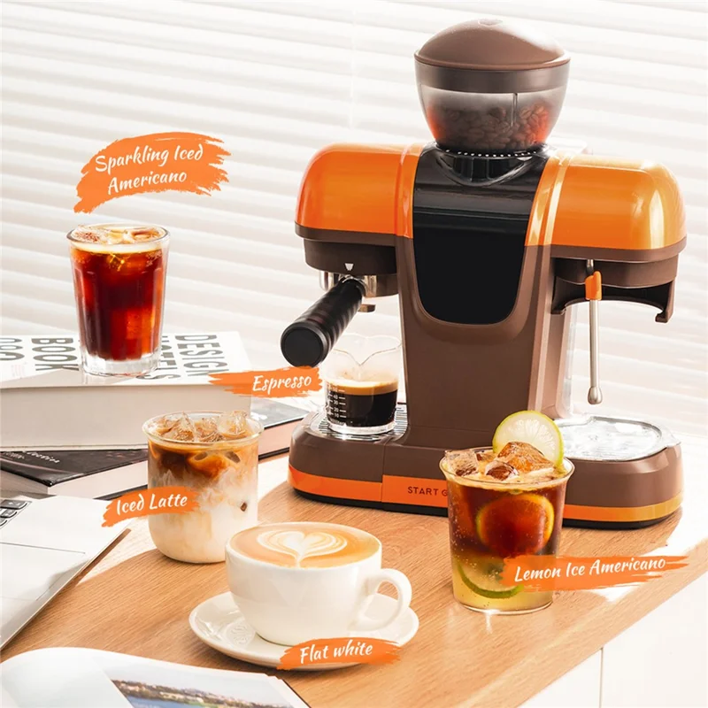 ICAFILAS Espresso Machine with Integrated Grinder 19 Bar Automatic Coffee Maker Hot / Cold Milk Frother for Home, EU Plug