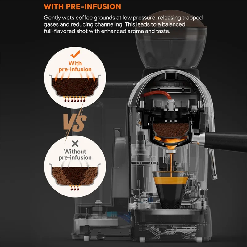 ICAFILAS Espresso Machine with Integrated Grinder 19 Bar Automatic Coffee Maker Hot / Cold Milk Frother for Home, EU Plug