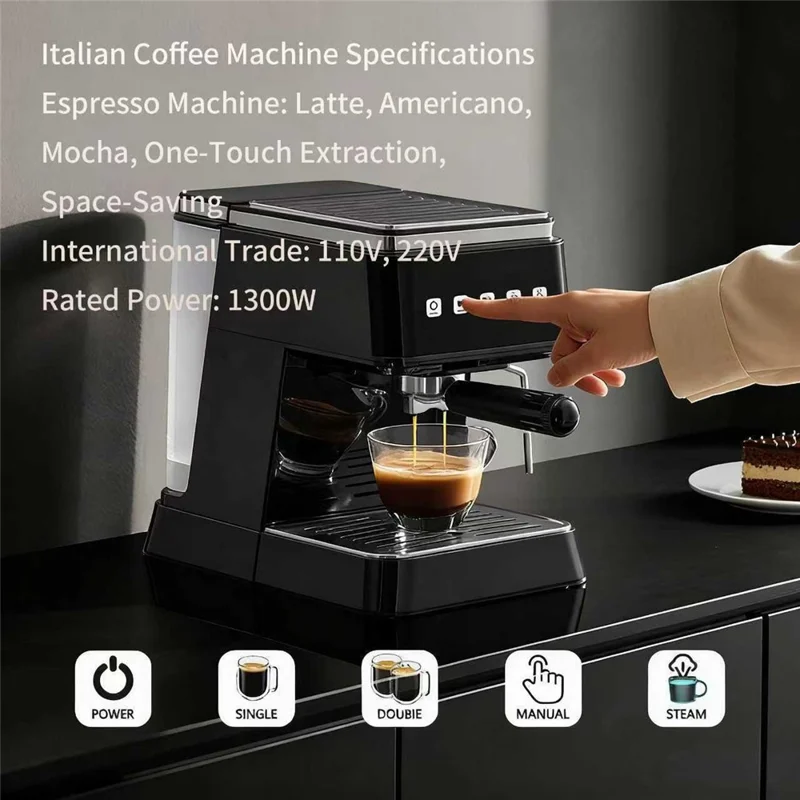 15.L Wassertank Halbautomatische Kaffeemaschine mit Konzentrat-Extraktion, Touch-Control Espressomaschine, EU-Stecker - Schwarz