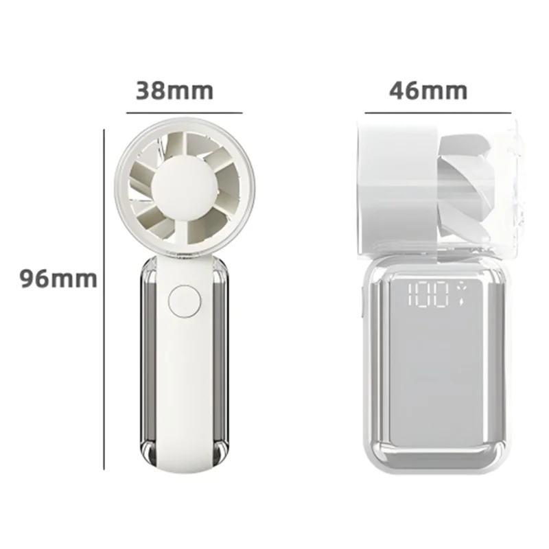 F96 Mini ventilador de mano 2000mAh USB recargable 100 niveles de velocidad Dispositivo de refrigeración portátil - Blanco