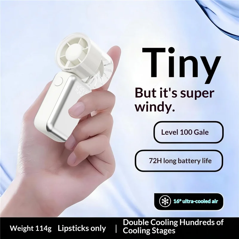 F96 Mini ventilador de mano 2000mAh USB recargable 100 niveles de velocidad Dispositivo de refrigeración portátil - Blanco