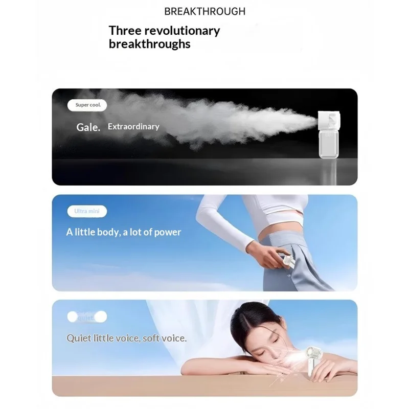 F96 Mini ventilador de mano 2000mAh USB recargable 100 niveles de velocidad Dispositivo de refrigeración portátil - Blanco