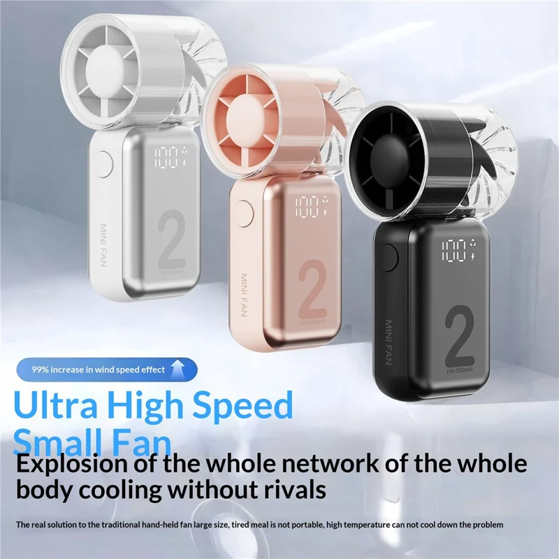 F96 Mini ventilador de mano 2000mAh USB recargable 100 niveles de velocidad Dispositivo de refrigeración portátil - Blanco