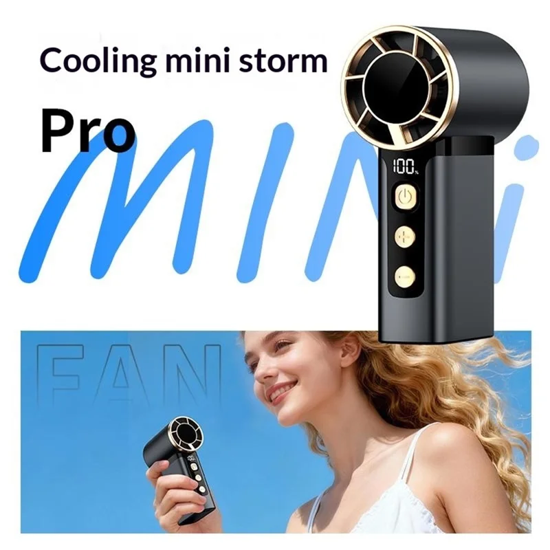 2688 Handheld High Speed Fan 120 Speed Adjustable LED Digital Display Cooling Fan for Outdoor Travel - Black