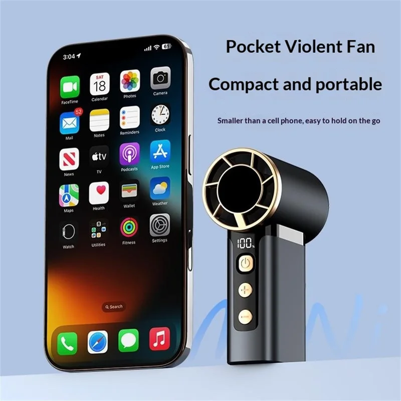 2688 Handheld High Speed Fan 120 Speed Adjustable LED Digital Display Cooling Fan for Outdoor Travel - Black