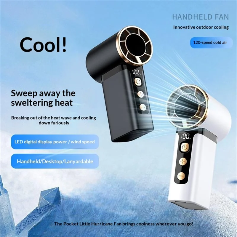 2688 Handheld High Speed Fan 120 Speed Adjustable LED Digital Display Cooling Fan for Outdoor Travel - Black