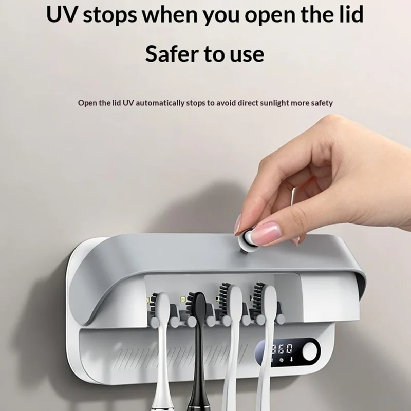 YESIDO MG32 UV Toothbrush Sterilizer Dryer Holder 4 Slots Wall Mount Digital Display Storage Sterilization Box for Bathroom