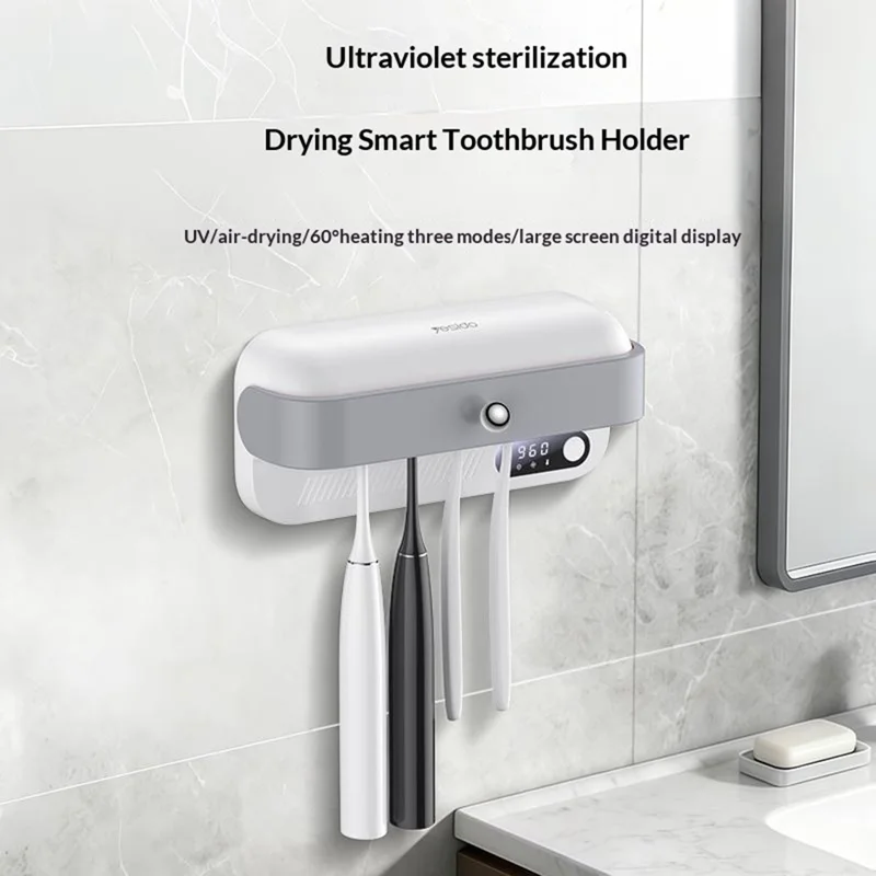 YESIDO MG32 UV Toothbrush Sterilizer Dryer Holder 4 Slots Wall Mount Digital Display Storage Sterilization Box for Bathroom