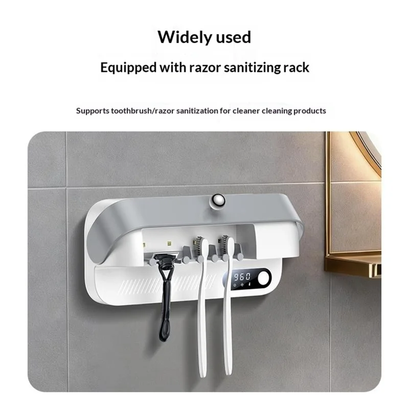 YESIDO MG32 UV Toothbrush Sterilizer Dryer Holder 4 Slots Wall Mount Digital Display Storage Sterilization Box for Bathroom