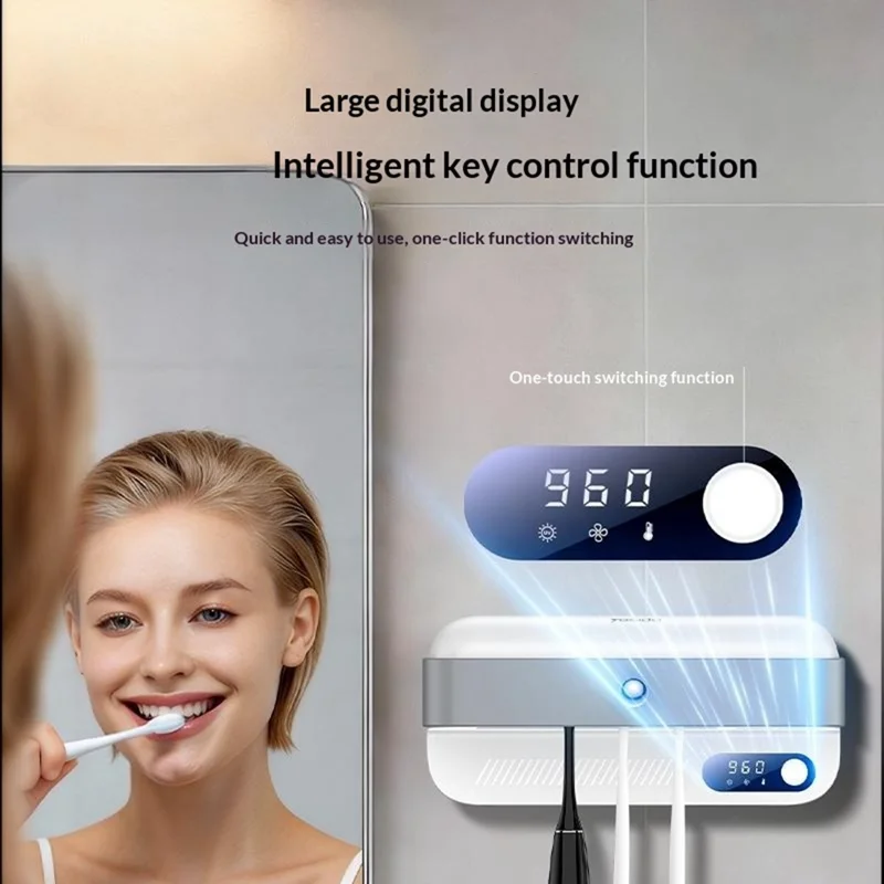 YESIDO MG32 UV Toothbrush Sterilizer Dryer Holder 4 Slots Wall Mount Digital Display Storage Sterilization Box for Bathroom