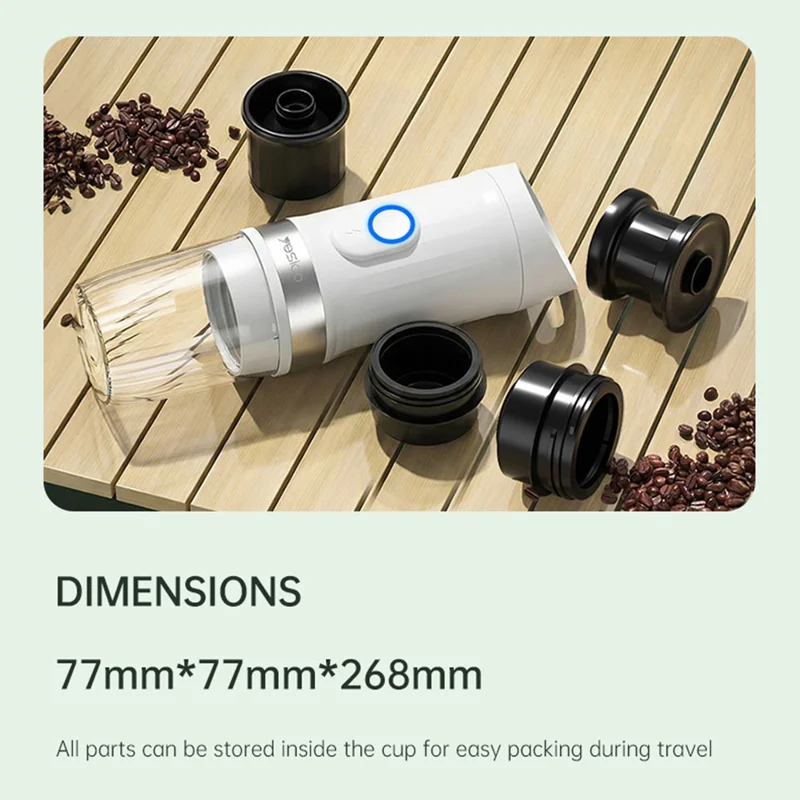 YESIDO EC30 Portable Espresso Coffee Machine 20Bar 9600mAh Wireless Heating Capsule Coffee Maker for Travel Camping - White