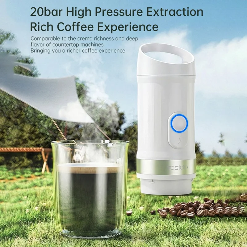 YESIDO EC30 Portable Espresso Coffee Machine 20Bar 9600mAh Wireless Heating Capsule Coffee Maker for Travel Camping - White