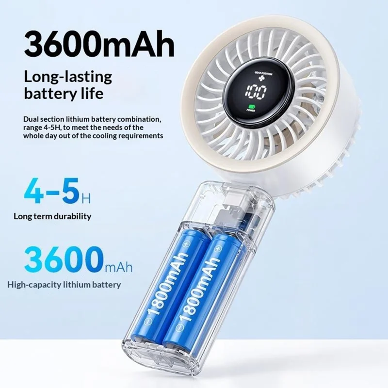 YESIDO YF20 Ventaglio Portatile Pieghevole con Display LED 3600mAh Ricaricabile con Controllo Velocità 100 Velocità Ventaglio di Raffreddamento Portatile - Bianco