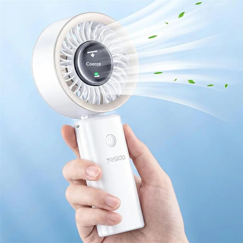 YESIDO YF20 Ventaglio Portatile Pieghevole con Display LED 3600mAh Ricaricabile con Controllo Velocità 100 Velocità Ventaglio di Raffreddamento Portatile - Bianco