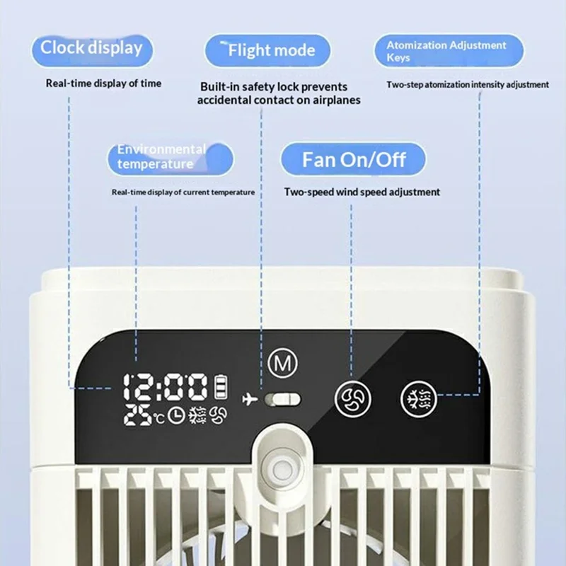 Desktop Cooling Spray Fan USB Rechargeable Mini Air Conditioner Humidifier with Timer