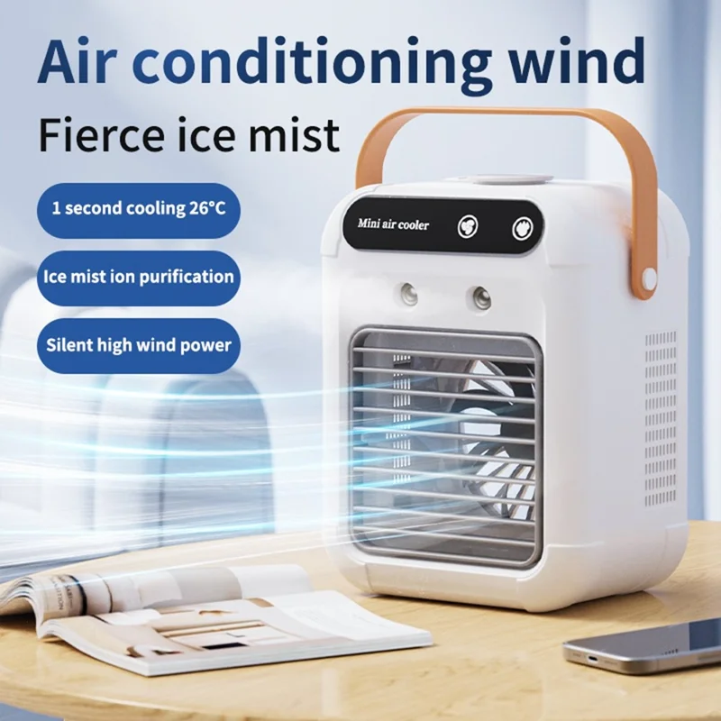 L7 Air Conditioner Portable Fan Desktop Humidifier Dual Spray Mini Cooler 500ml Tank for Bedroom Office - Handle Style