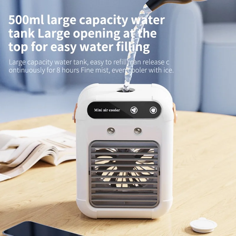 L7 Air Conditioner Portable Fan Desktop Humidifier Dual Spray Mini Cooler 500ml Tank for Bedroom Office - Handle Style