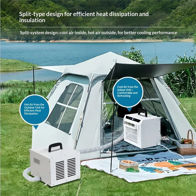 Portable Split Air Conditioner with 2m Connecting Hose 1300W 3000BTU Mini AC Unit for Camping RV Car, EU Plug - White