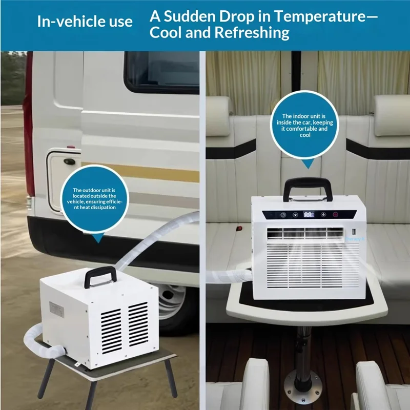 Portable Split Air Conditioner with 2m Connecting Hose 1300W 3000BTU Mini AC Unit for Camping RV Car, EU Plug - White