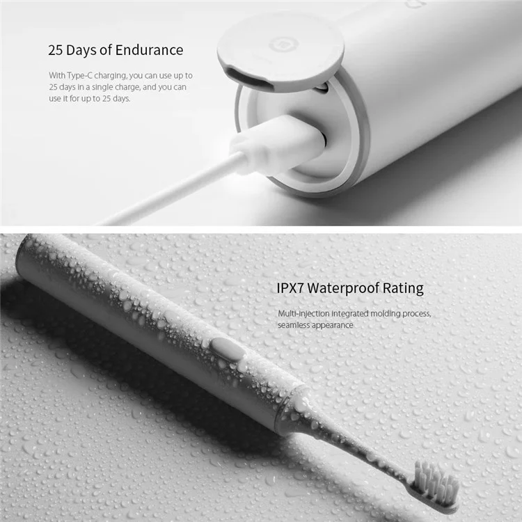 Xiaomi Mijia T500 Smart Electric Dooth Dooth Doothing Dientes Blanqueadores Impermeables Cepillo De Dientes Automático Recargable (con Certificado De FDA, Sin BPA) - Blanco