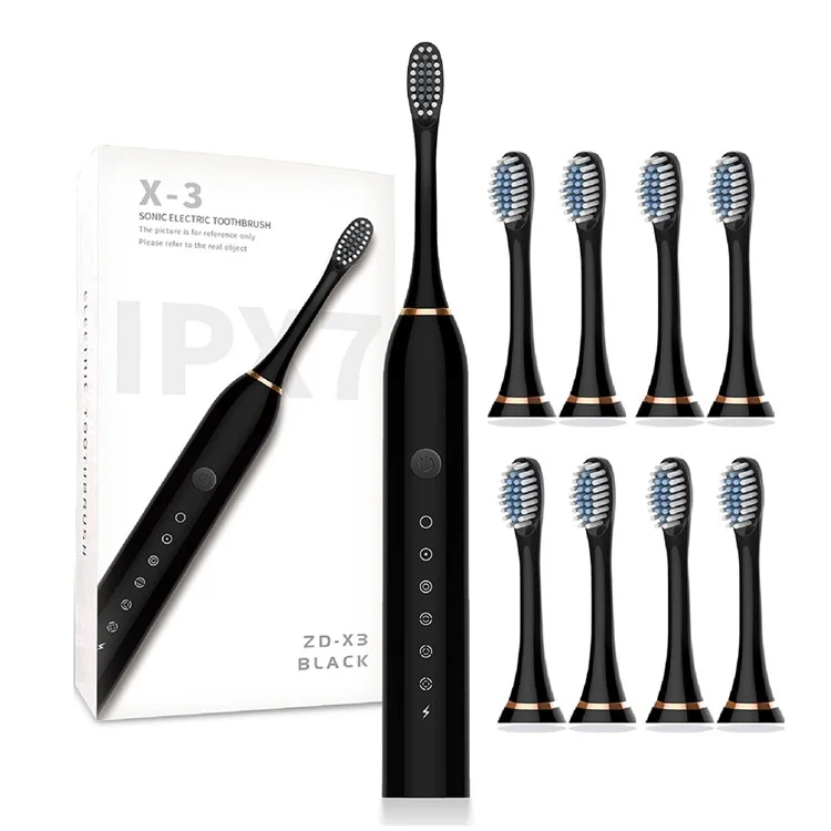 H02030 Brosse à dents électrique rechargeable Sonic Electronic Toothbrush avec 8 têtes de brosse 2 minutes 6 modes Minuterie intelligente, 42000 VPM - Noir