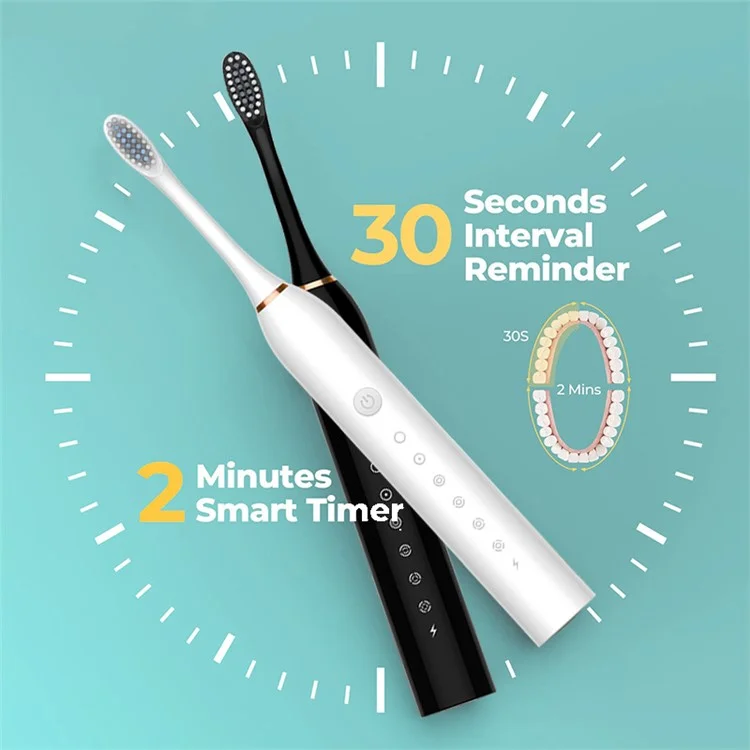 H02030 Brosse à dents électrique rechargeable Sonic Electronic Toothbrush avec 8 têtes de brosse 2 minutes 6 modes Minuterie intelligente, 42000 VPM - Noir