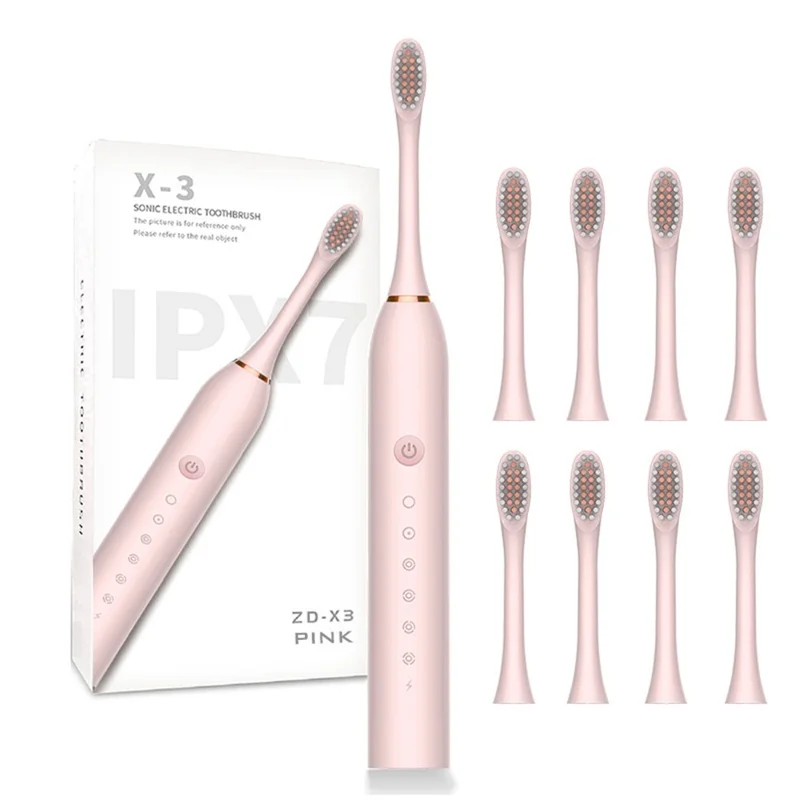 H02030 Electric Toothbrush Rechargeable Sonic Electronic Toothbrush with 8 Brush Heads 2 Mins 6 Modes Smart Timer, 42000VPM - Pink