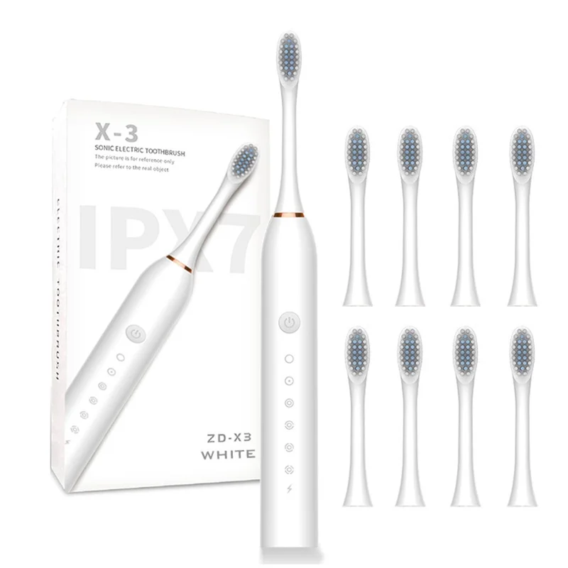 H02030 Electric Toothbrush Rechargeable Sonic Electronic Toothbrush with 8 Brush Heads 2 Mins 6 Modes Smart Timer, 42000VPM - White
