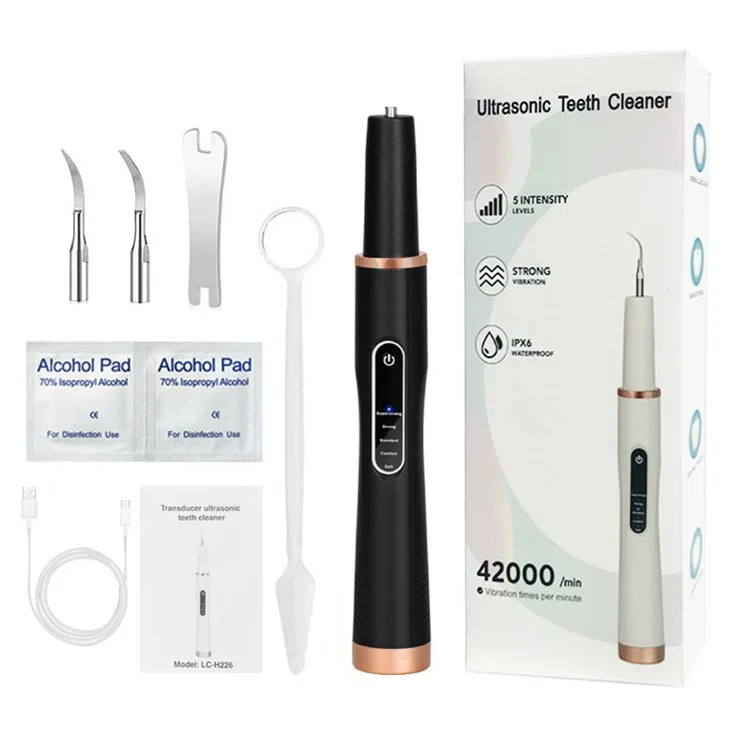 Détartreuse à ultrasons H02077 Plaque Remover - Nettoie les dents 5 modes Rechargeable Outil de Détachage des Taches sur les Dents - Noir