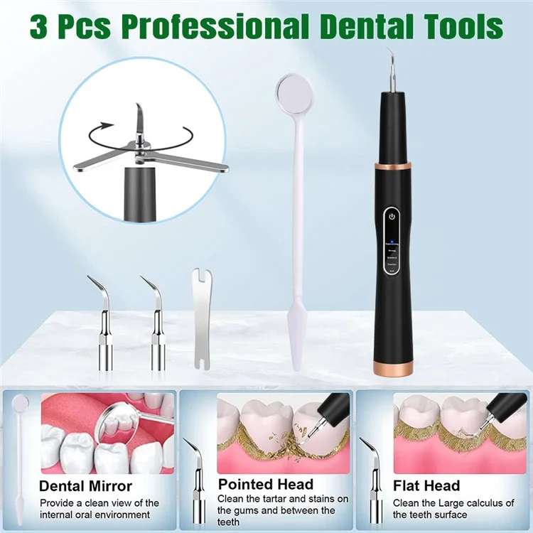 Détartreuse à ultrasons H02077 Plaque Remover - Nettoie les dents 5 modes Rechargeable Outil de Détachage des Taches sur les Dents - Noir