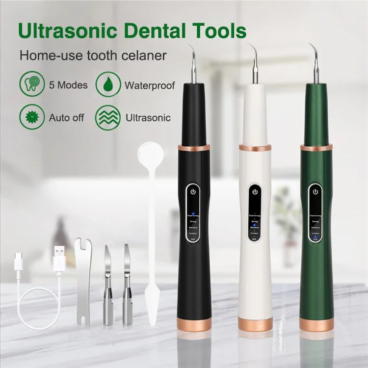 Détartreuse à ultrasons H02077 Plaque Remover - Nettoie les dents 5 modes Rechargeable Outil de Détachage des Taches sur les Dents - Noir