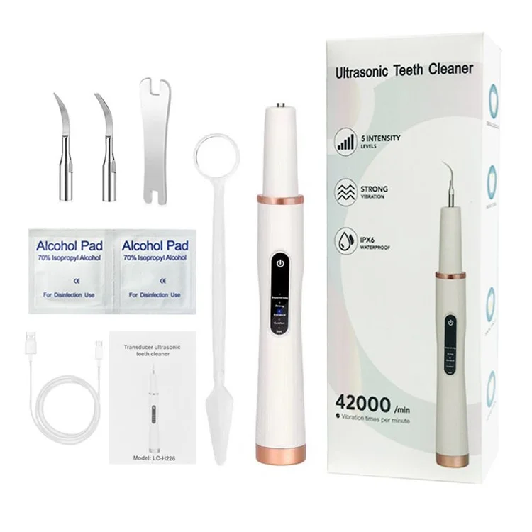 H02077 Plaque Remover Ultrasonic Scaler Tooth Cleaner 5 Modes Rechargeable Teeth Stain Remover Tool - White