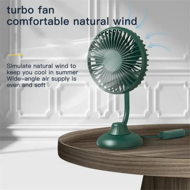 F502 Car Interior Mute Fan USB Powered 3 Wind Speeds Adjustable Automotive Cooling Fan - Green