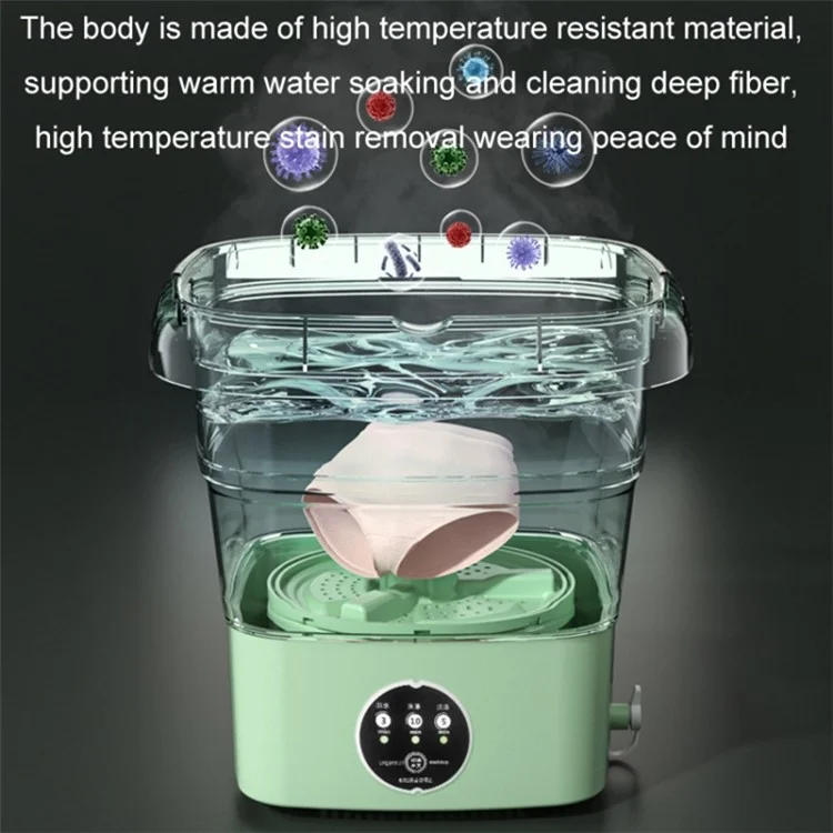 4.5L Mini Collapsible TPE+PP Washing Machine Smart Timing Underwear Cleaning Machine, EU Plug - Green