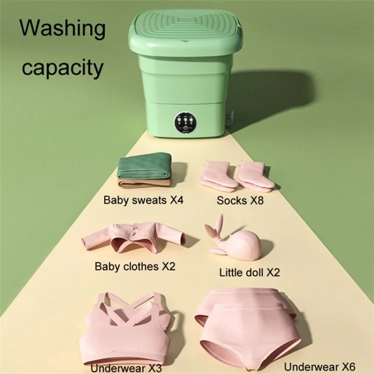 4.5L Mini Collapsible TPE+PP Washing Machine Smart Timing Underwear Cleaning Machine, EU Plug - Green